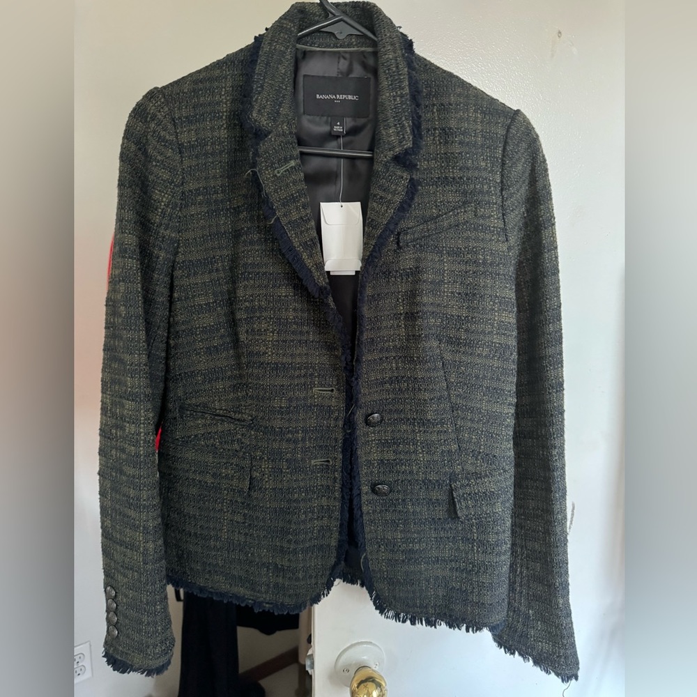 Banana Republic NWT sz 4 tweed forest green & blue blazer